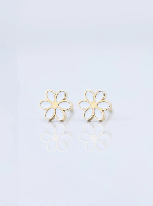 Kolczyki kwiatuszki, biały, złoty S200106Z02