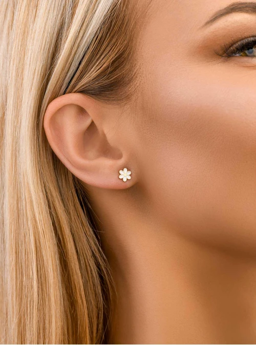 Kolczyki kwiatuszki, biały, złoty S200106Z02