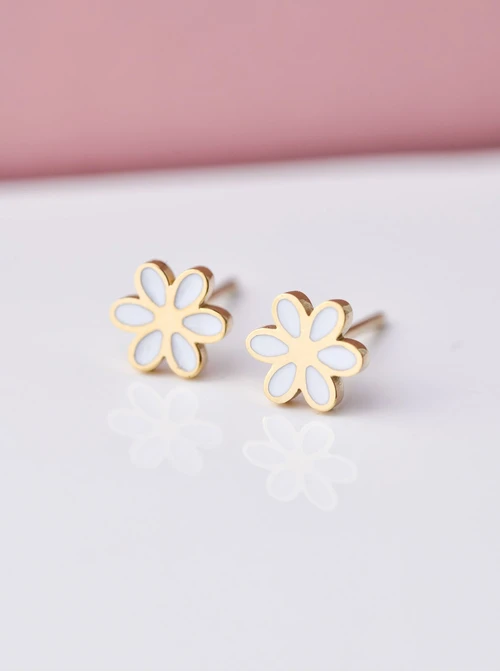 Kolczyki kwiatuszki, biały, złoty S200106Z02
