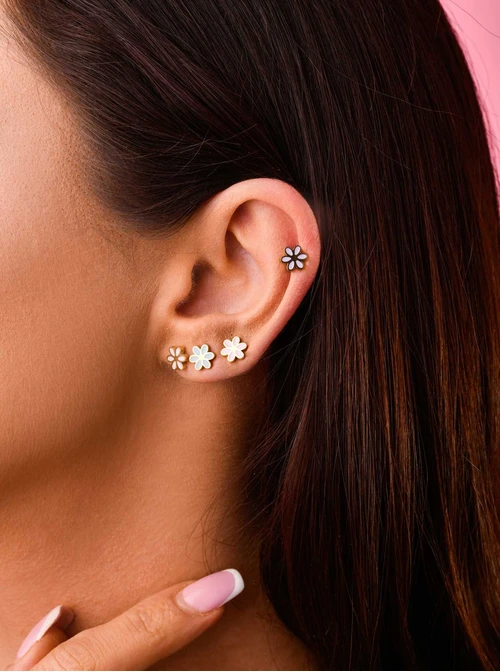 Kolczyki kwiatuszki, biały, złoty S200106Z02