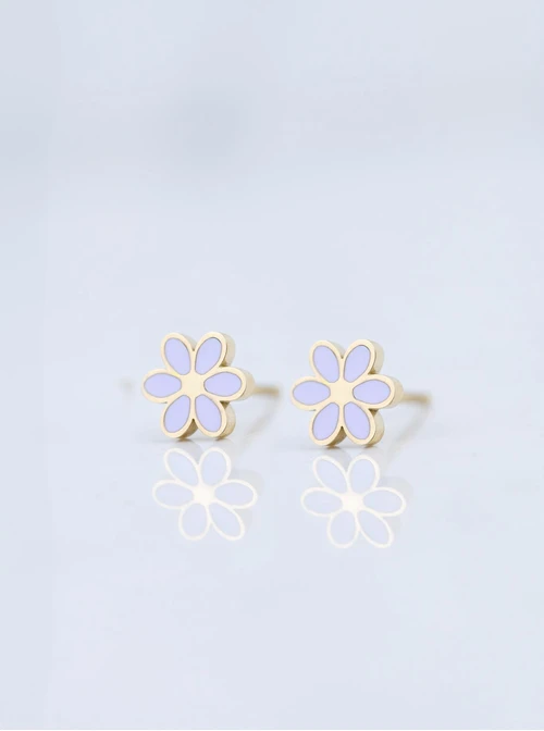 Kolczyki kwiatuszki, fioletowy, złoty S200106Z08