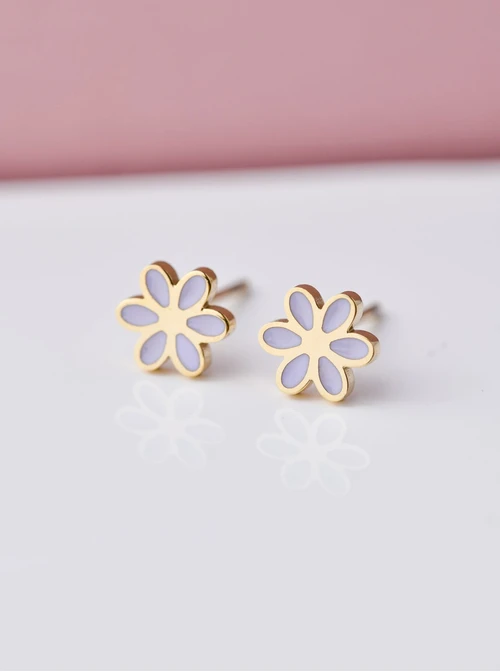 Kolczyki kwiatuszki, fioletowy, złoty S200106Z08