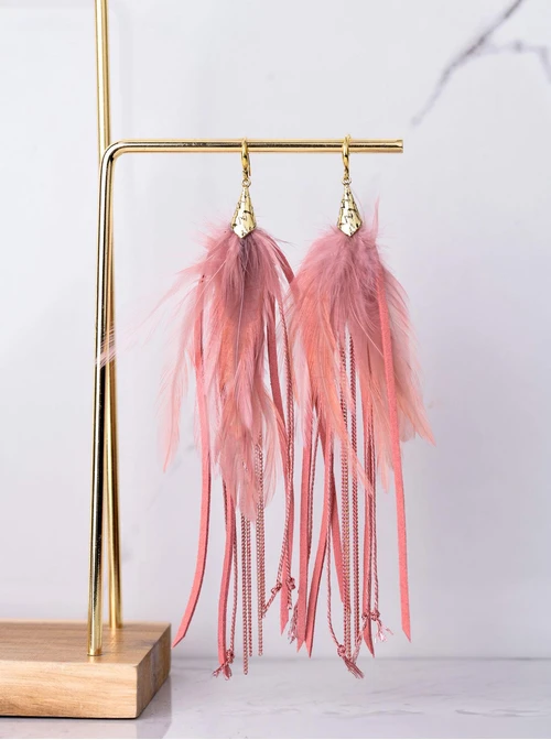 Kolczyki długie, pióra, brudny róż B2V70514-5