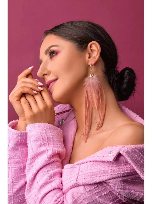 Kolczyki długie, pióra, brudny róż B2V70514-5