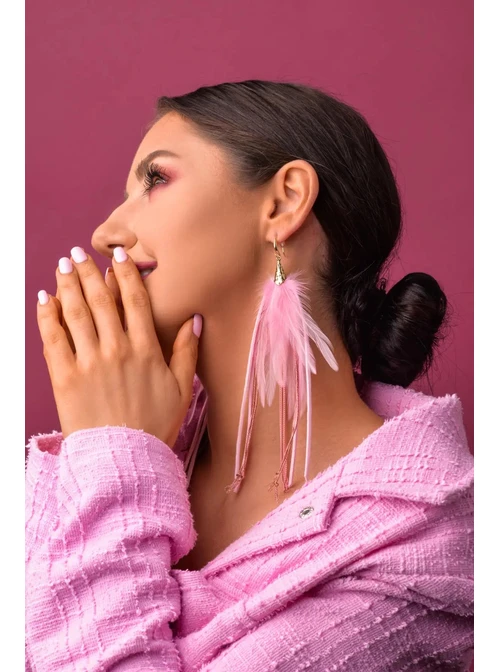 Kolczyki długie, pióra, różowy B2V70514-7