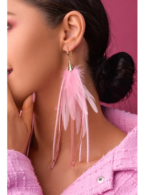 Kolczyki długie, pióra, różowy B2V70514-7