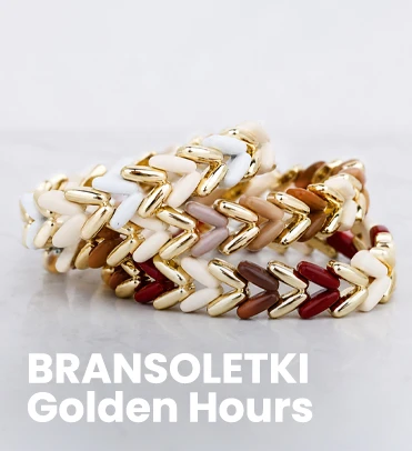 Trzy bransoletki Golden Hours w kolorach: biel, ecru, beż, złoto, brąz i bordo
