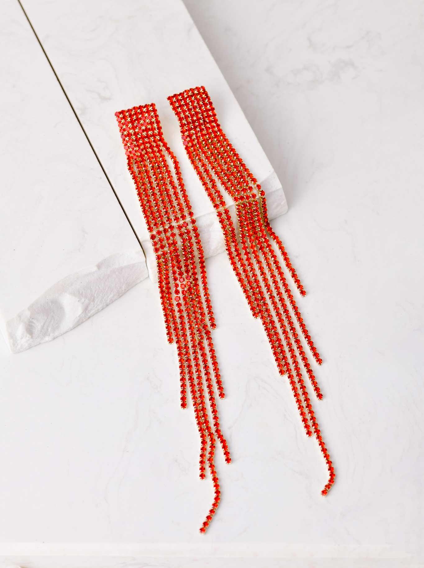 Kolczyki wieczorowe, czerwony, złoty B200042P03