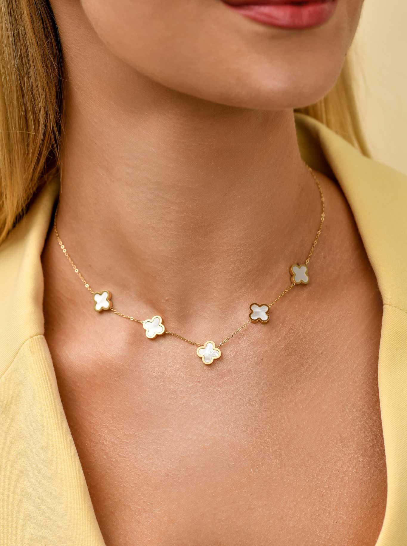 Naszyjnik koniczynki, masa perłowa, złoty S304222Z02