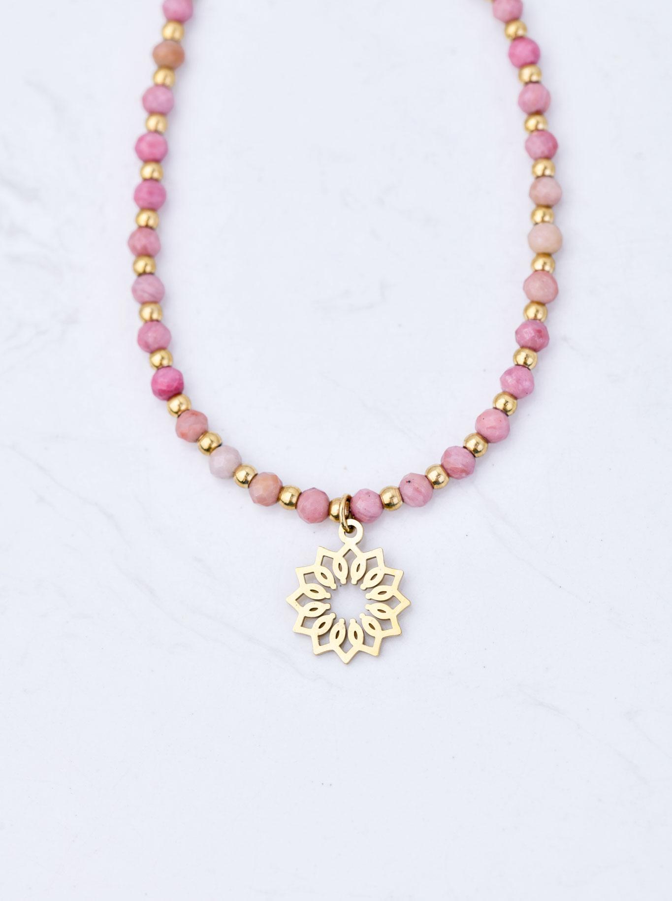 Choker Rozeta Vezzi, Rodochrozyt, różowy, złoty S304503Z00