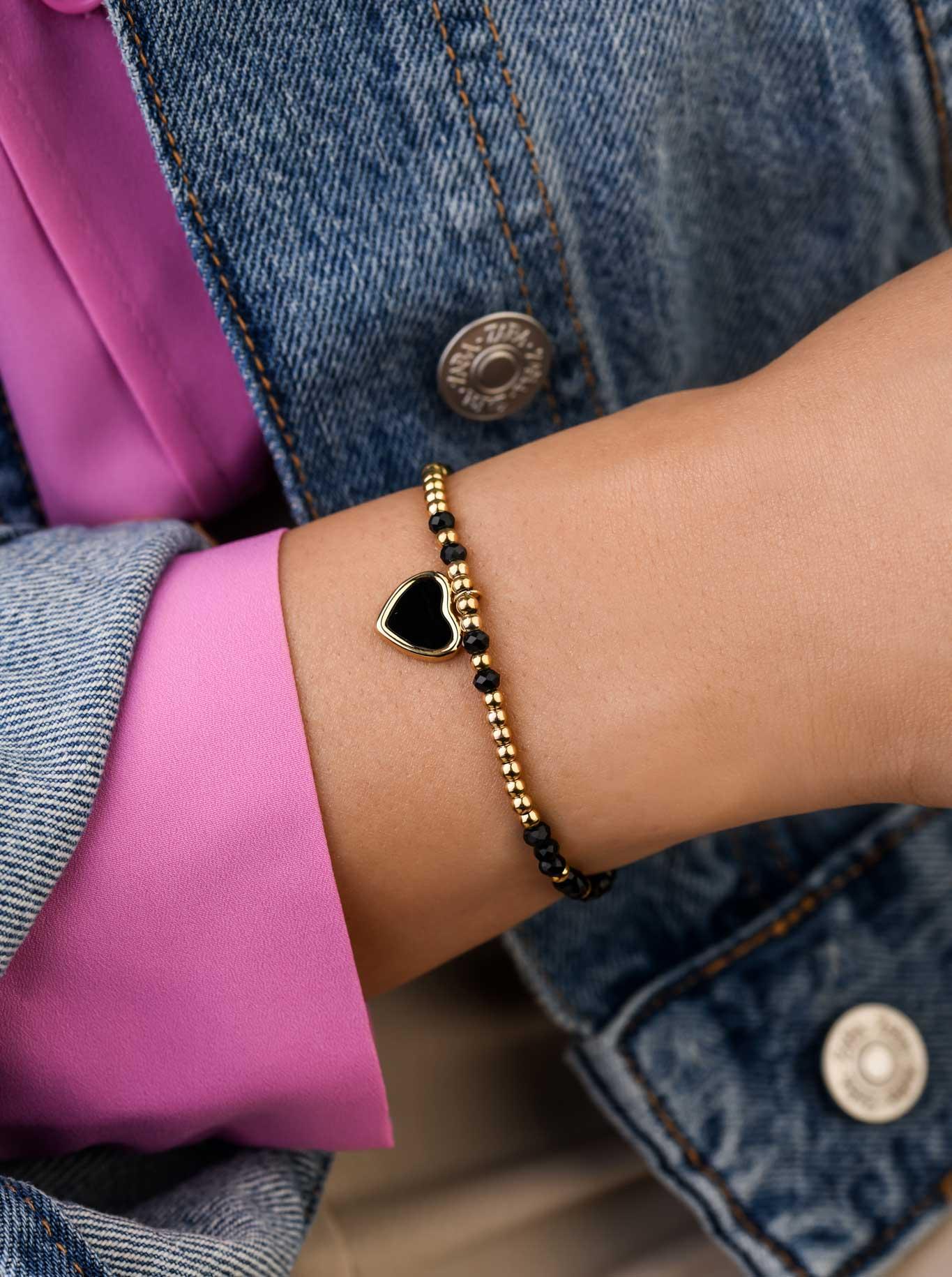 Bransoletka serce, czarne kryształki, złoty S105207Z01