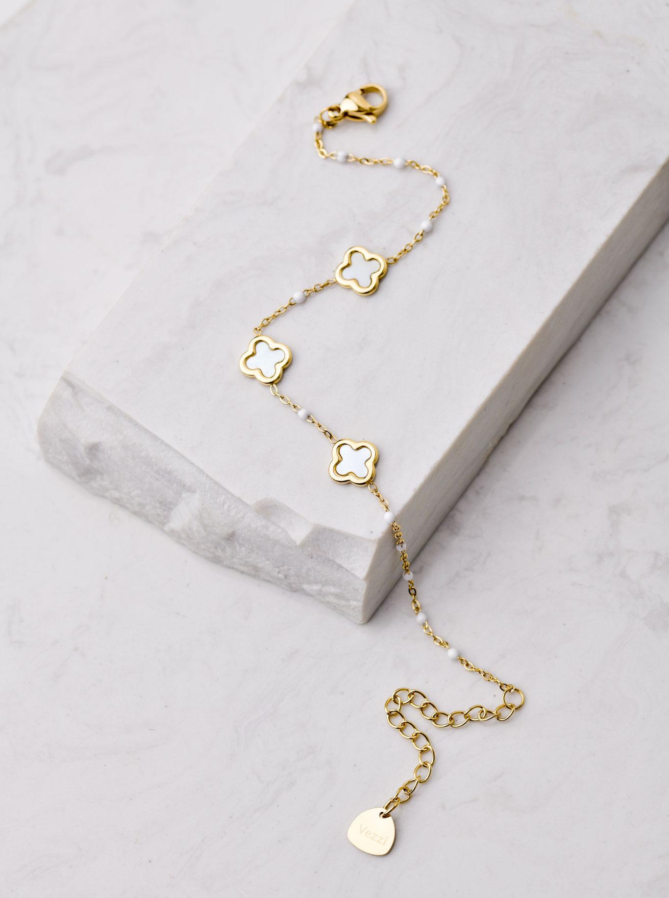 Bransoletka koniczynki z masą perłową, złoty S106034Z02