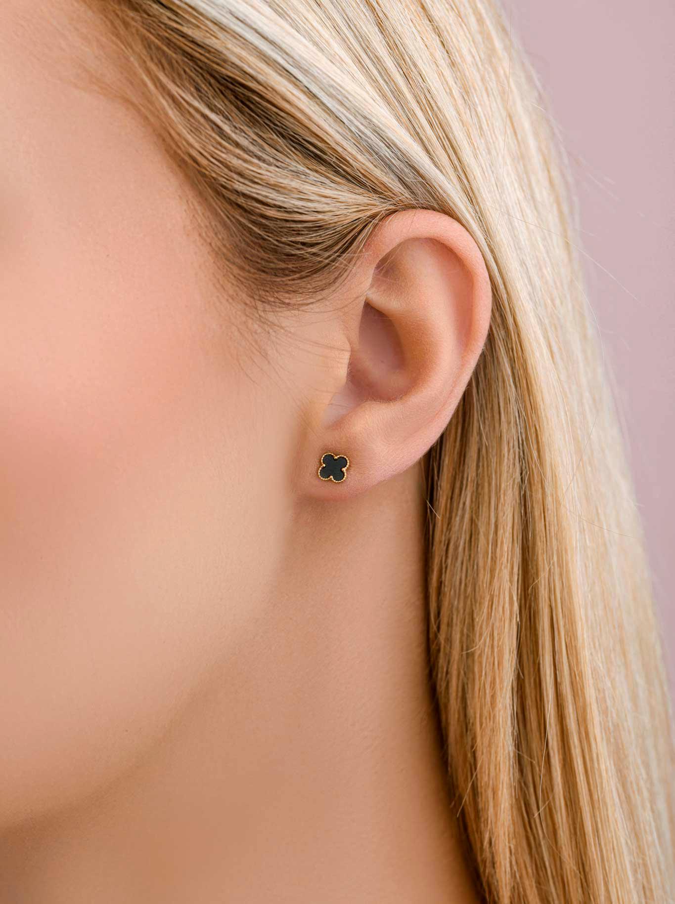 Kolczyki czarne koniczynki, złoty S208160Z01