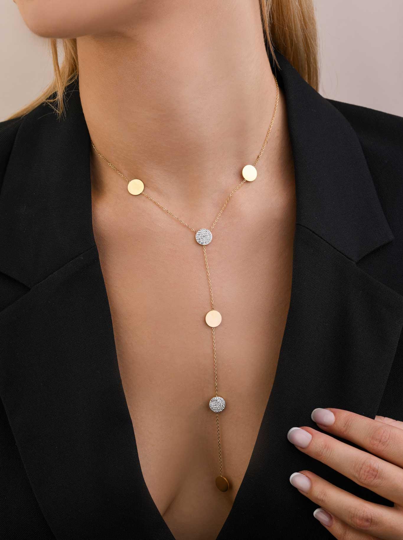 Naszyjnik krawatka, kółeczka, stal pozłacana S307855Z00