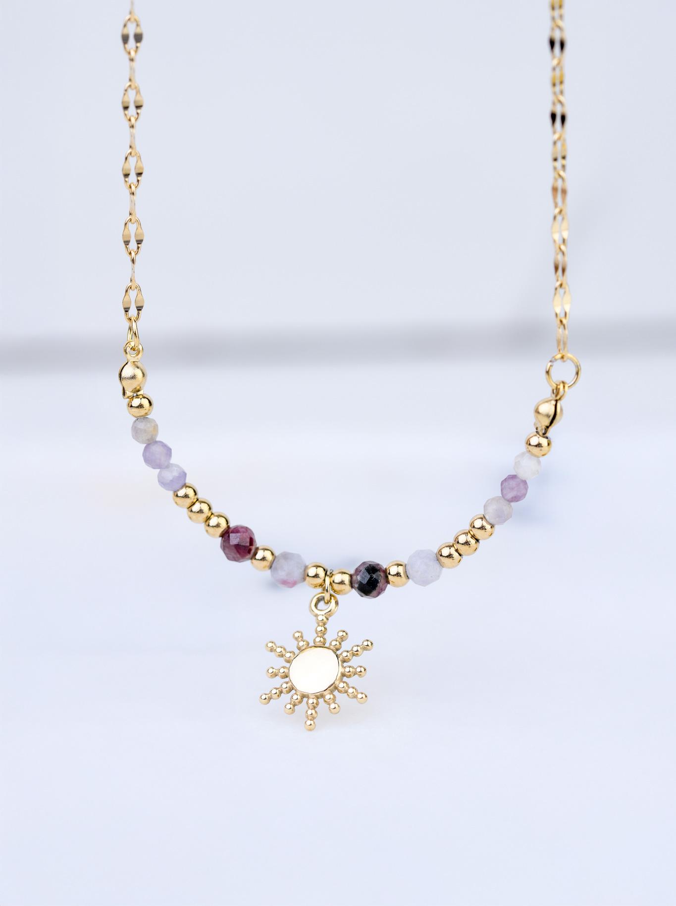 Naszyjnik słoneczko, Turmalin, stal pozłacana S308828Z00