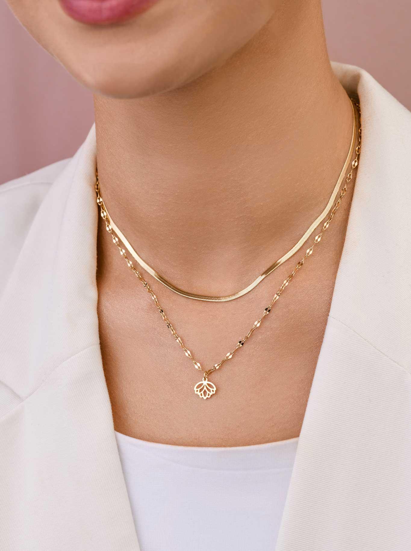 Naszyjnik podwójny, kwiat lotosu, stal pozłacana S309426Z00