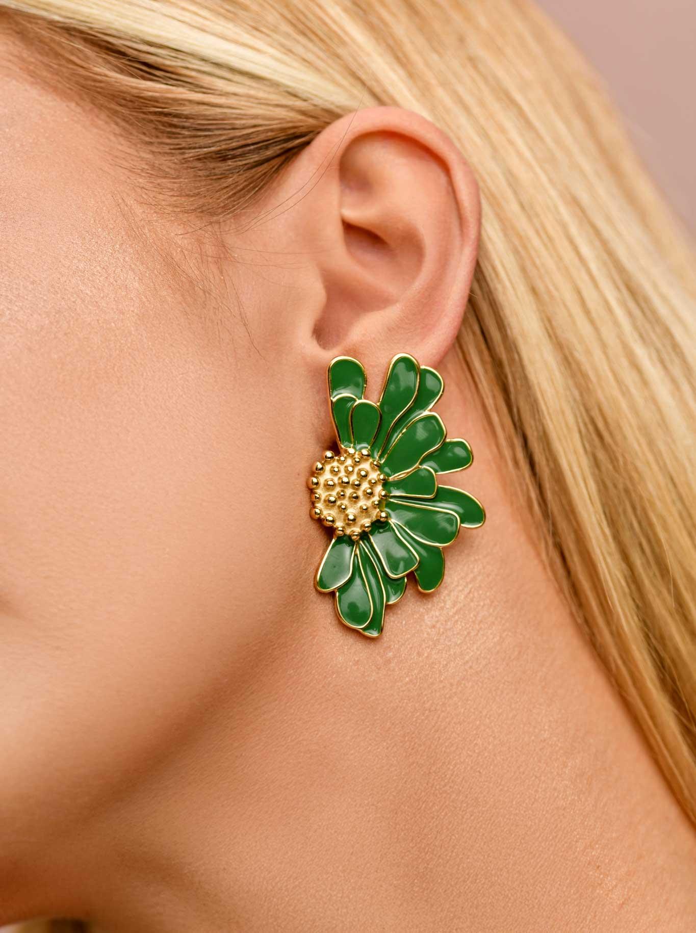 Kolczyki zielone kwiaty, stal pozłacana S209670Z05