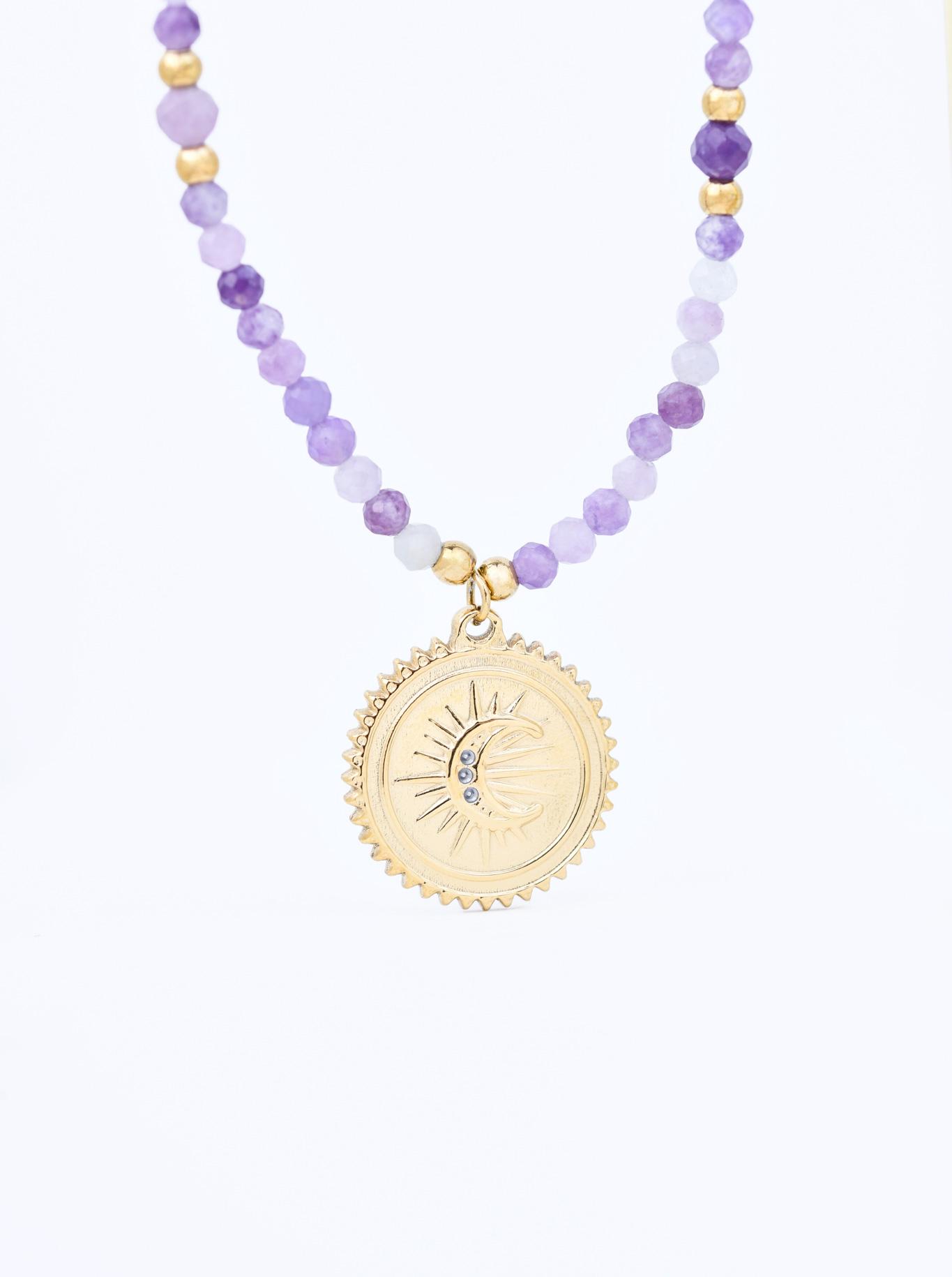 Choker Ametyst, księżyc, stal pozłacana, S310600Z00