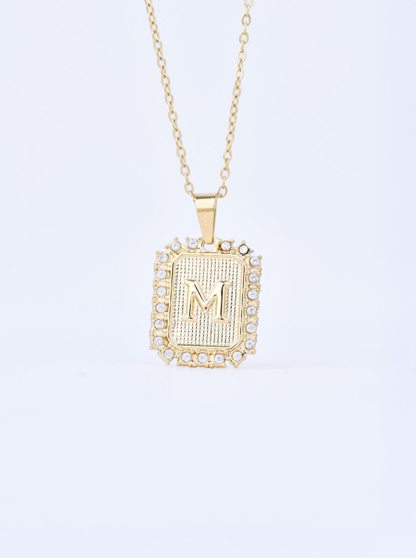 Naszyjnik literka M, kryształki, stal pozłacana S311329Z00