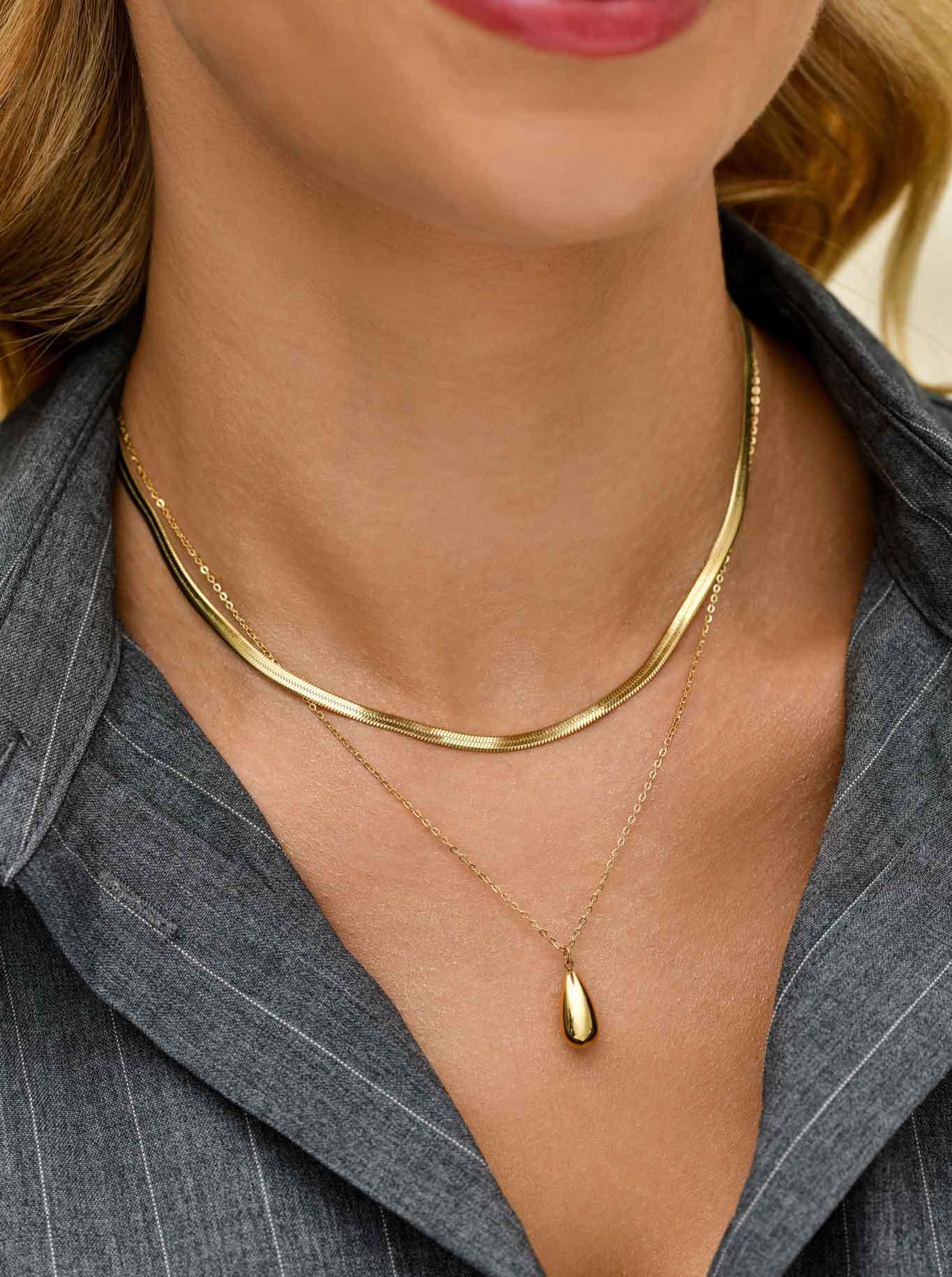 Naszyjnik podwójny, żmijka, kropla, stal pozłacana S311482Z00