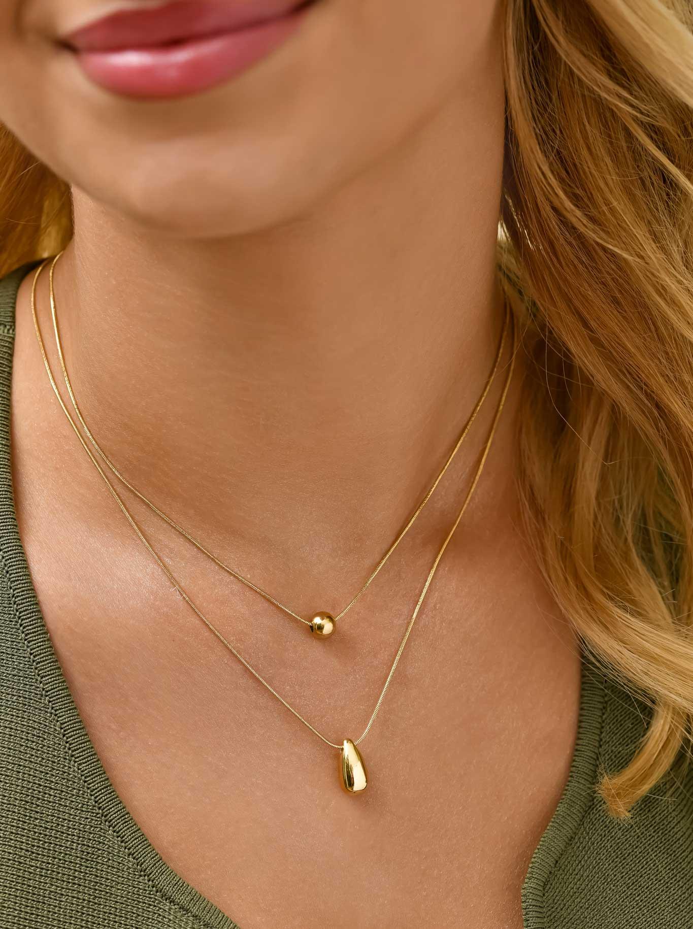 Naszyjnik podwójny, kropla, kulka, stal pozłacana S311603Z00