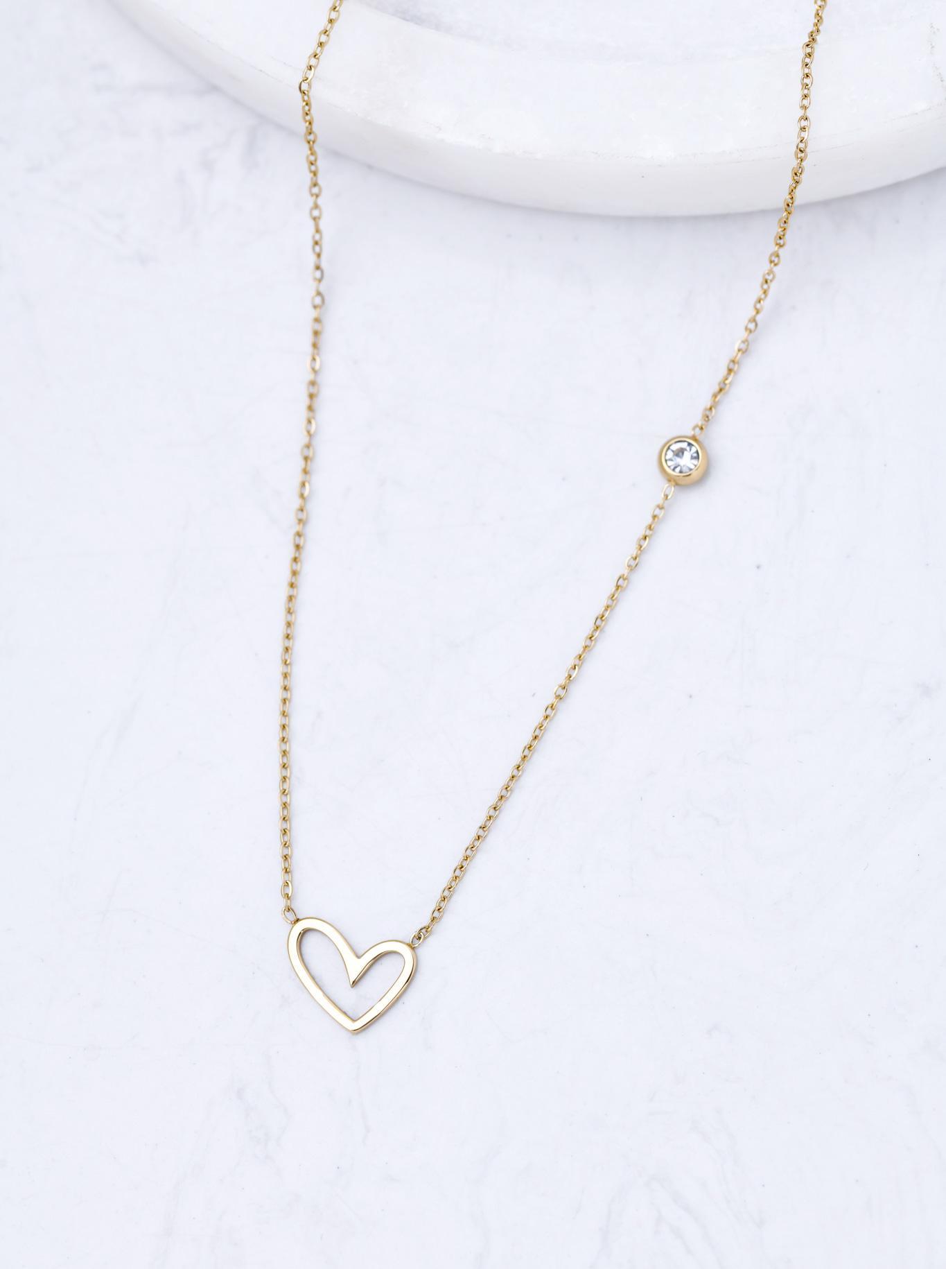 Naszyjnik serduszko, kryształek, stal pozłacana S311621Z00