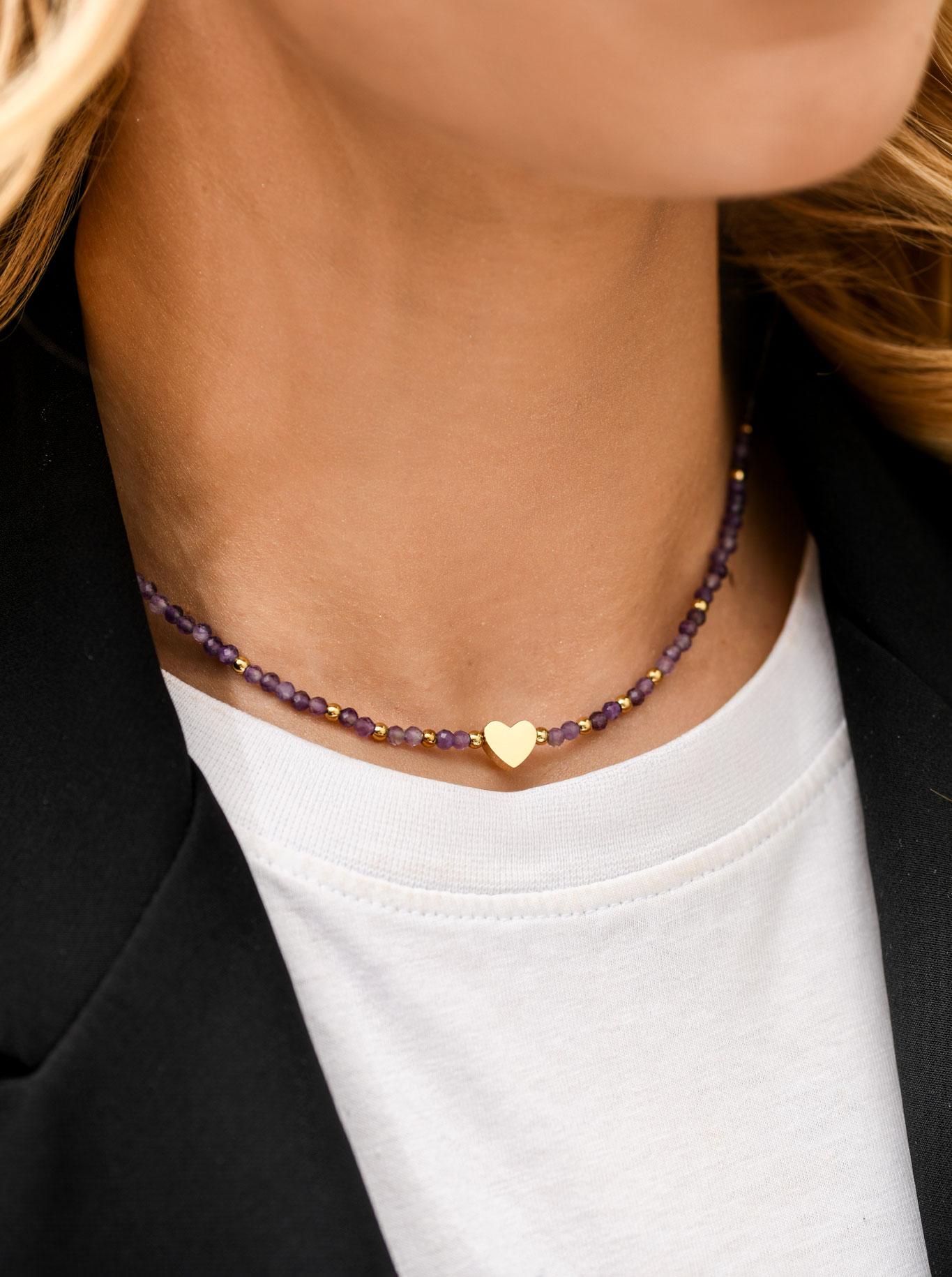 Choker Ametyst, serduszko, stal pozłącana, S312285Z00