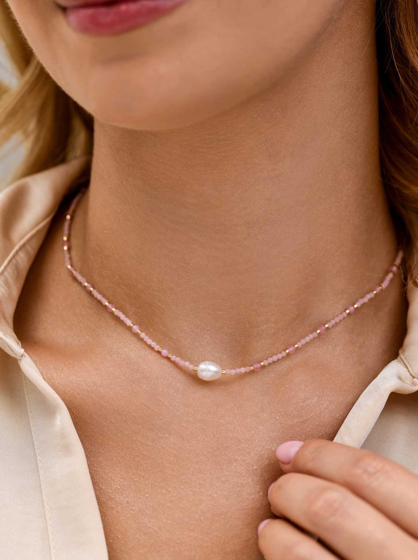 Choker z perełką, Kocie Oko, stal pozłacana S311789Z00