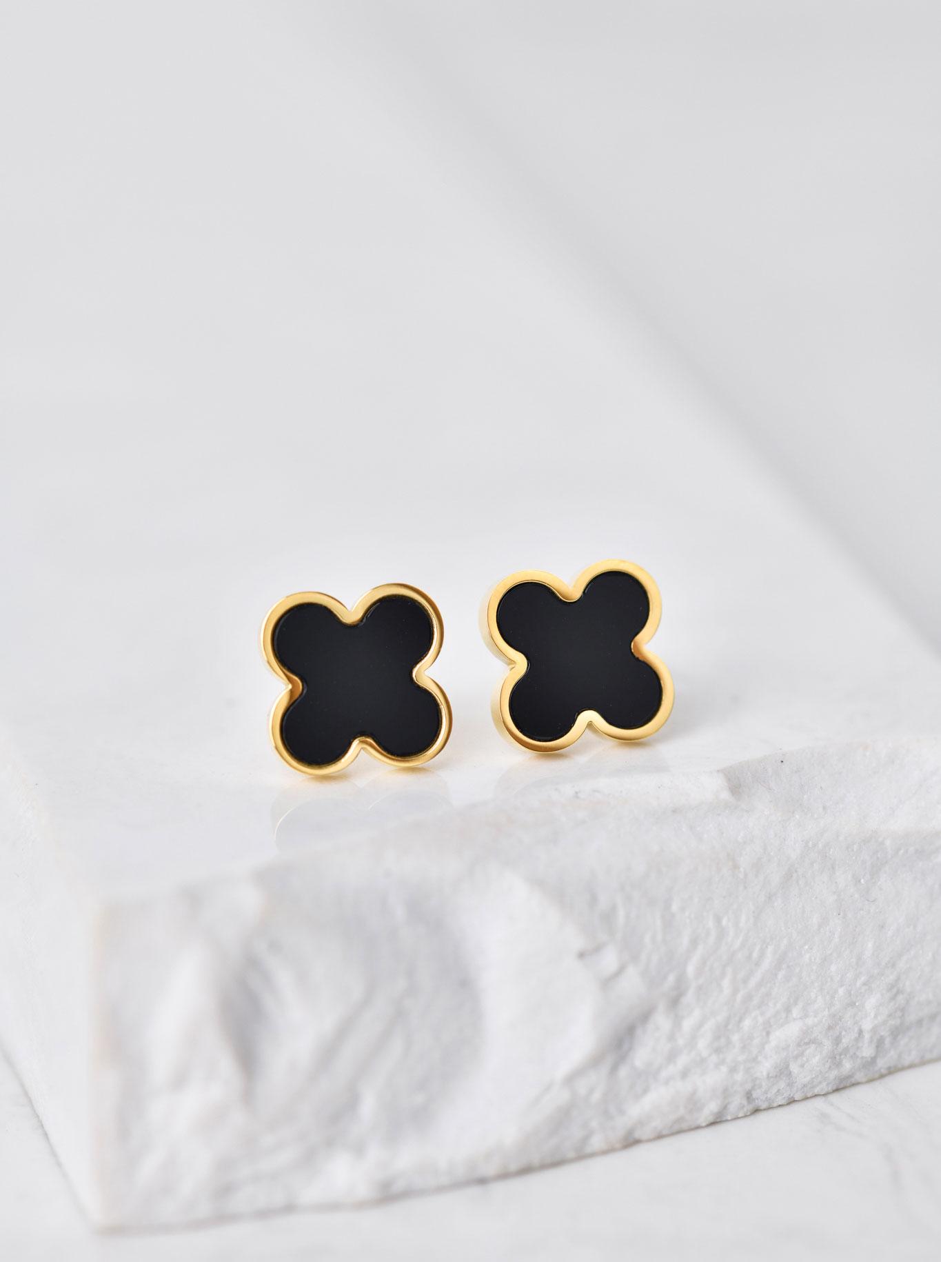 Kolczyki duże koniczynki, czarny, złoty S200239Z01