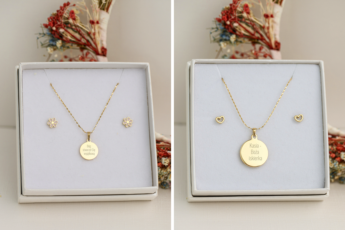 Łańcuszki i kolczyki na komunię dla dziewczynki