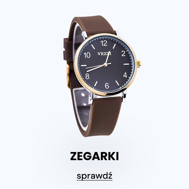 Zegarek VEZZI z ciemną tarczą i brązowym paskiem.